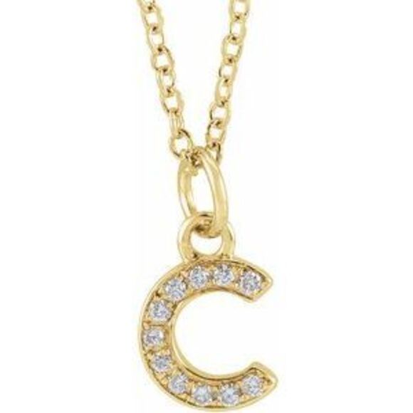 14K Yellow .04 CTW Natural Diamond Petite Initial C 16-18